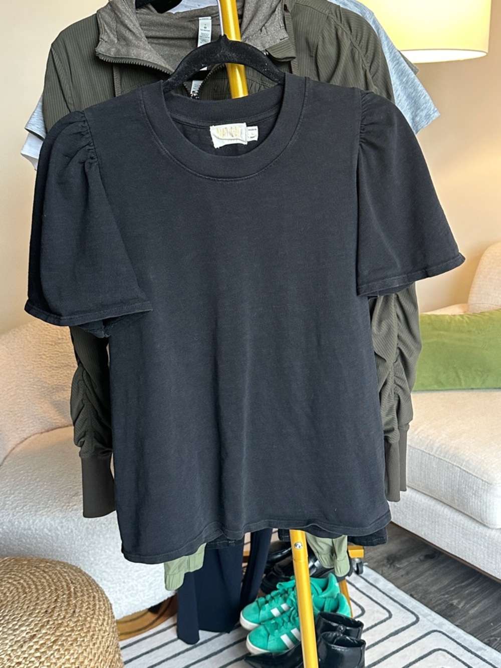 Nation LTD Black Puff Sleeve Crewneck Top